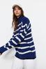 Women's Fashion New Sweater Black Wide Pattern Striped Knitwear Sweater