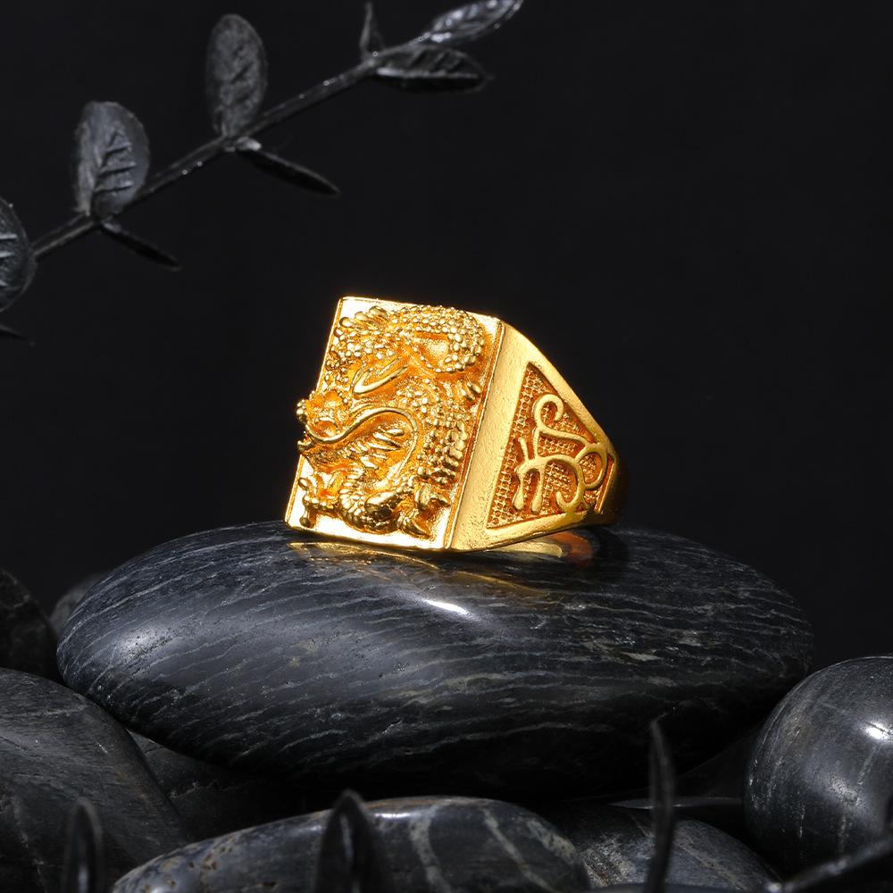 Men'S Embossed Dragon Ring Fashion Temperament Men'S Dragon Ring Lucky Treasure Fortune Brass Ring