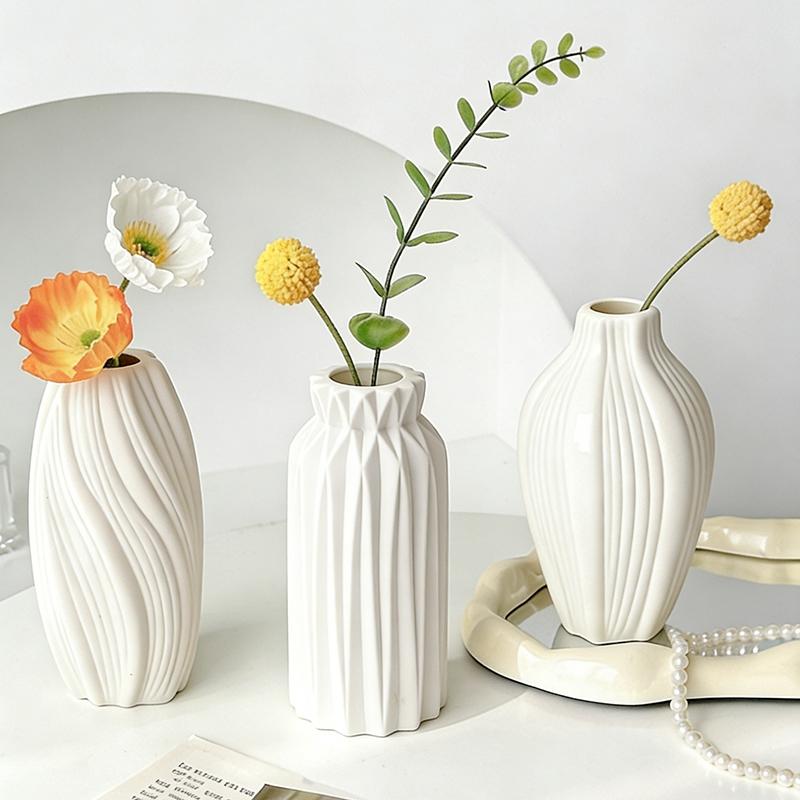 White Ceramic Vases Modern Minimalist Style Vasen Ornaments Home Desktop Room Decorations Hydroponic Flowers Pot Photo Props