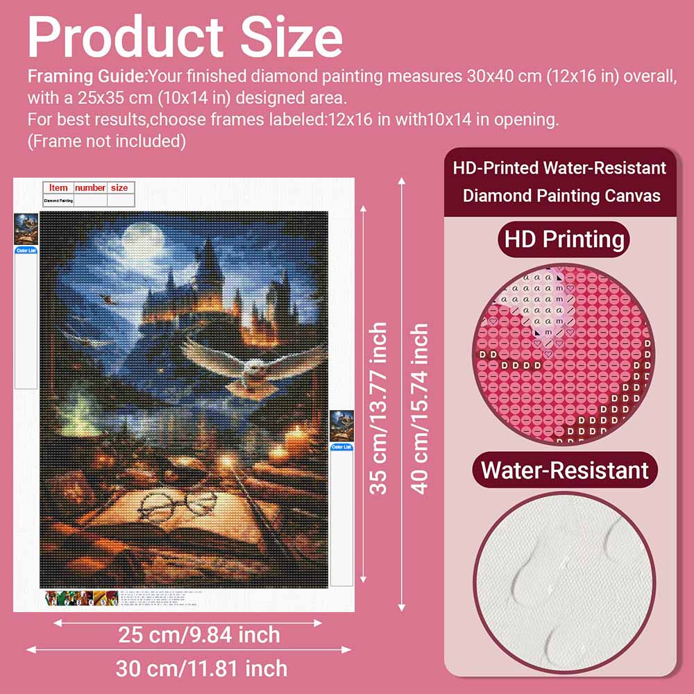 Diamond painting DIY kit fantasy castle moon owl book glasses wall art home room decoration