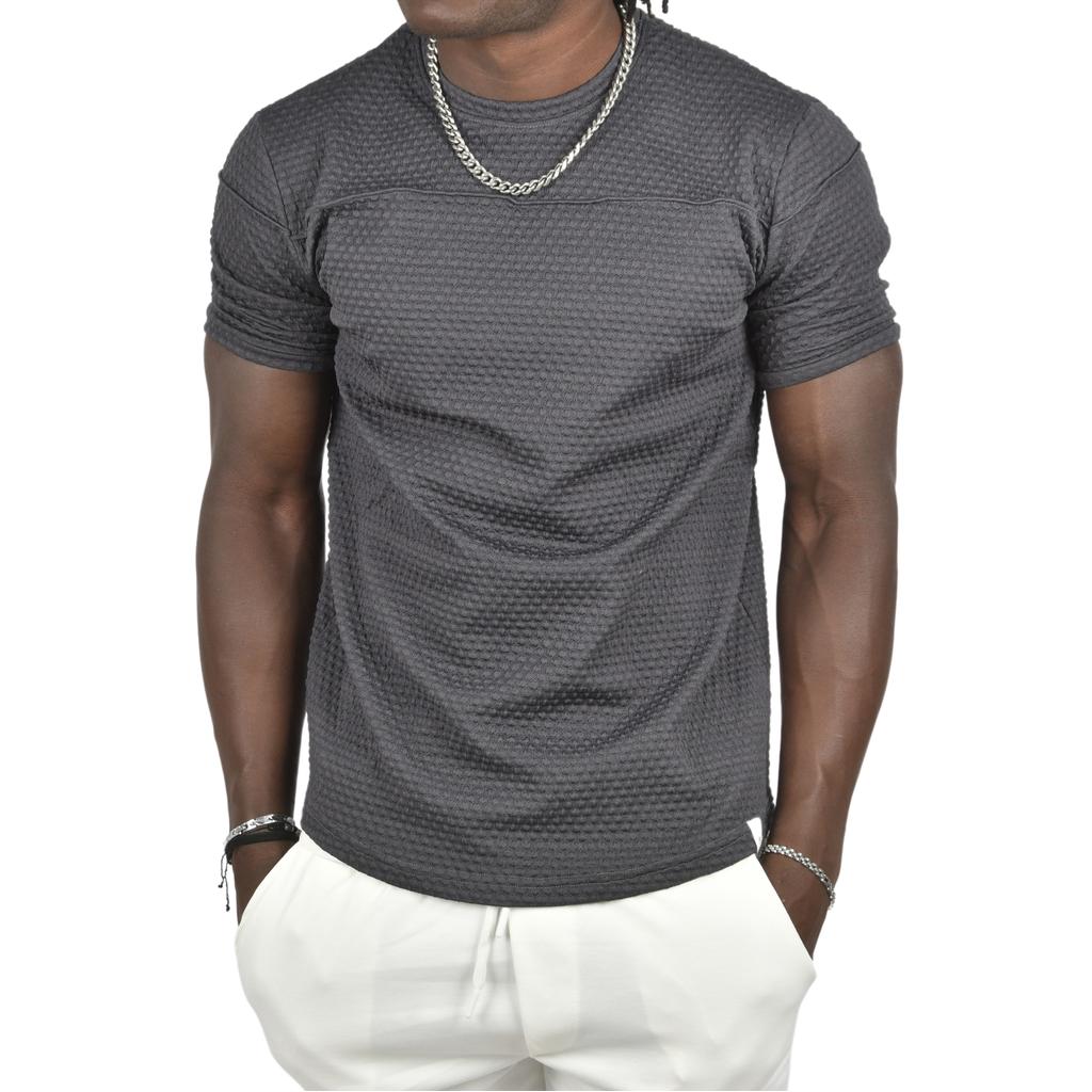 DeepSEA Front Pleated Embossed Dot Patterned Waffle Fabric T-Shirt 2403207