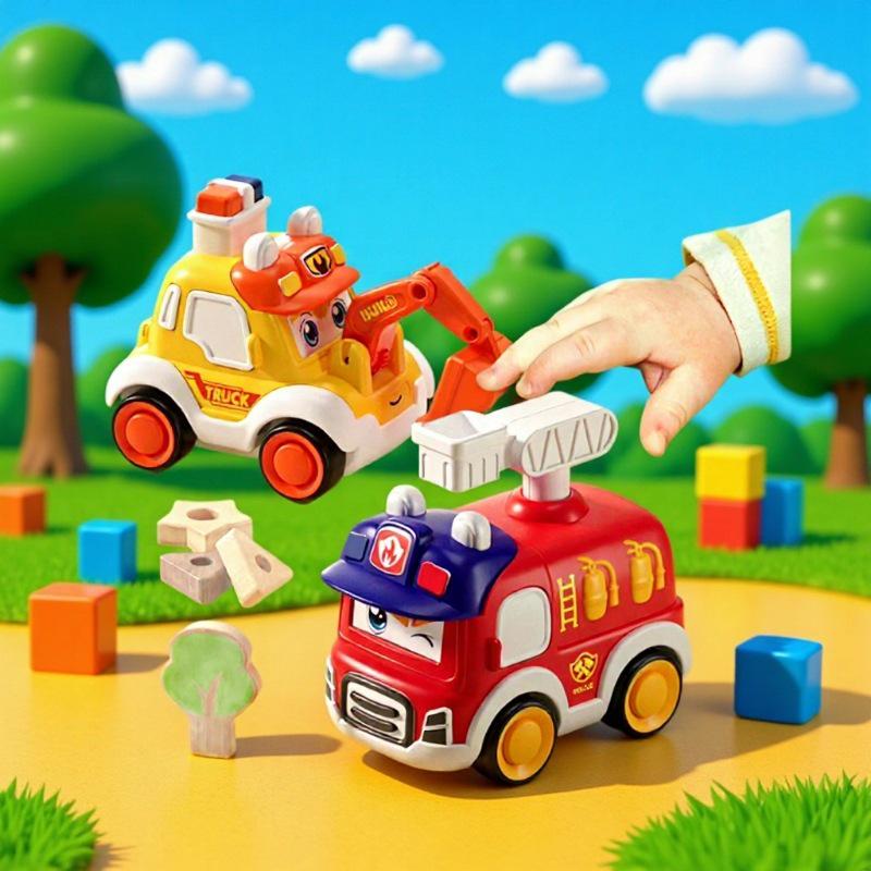Adorable Boys' Toy Cars: Ambulance & Police Car Set - Durable, Cartoon-Style for Ages 3-4