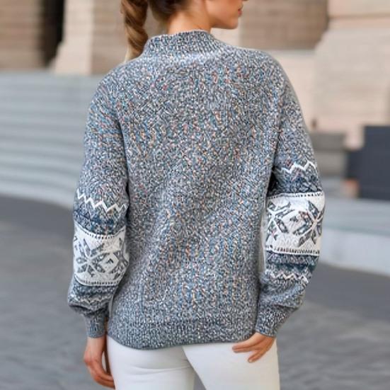 Winter Women Christmas Sweater Half-high Collar Color Matching Snowflake Pattern Long Sleeve Knitwear Thick