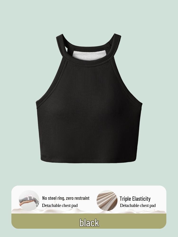 

Женская майка-халтер с нагрудными вкладышами - Шикарный короткий спортивный топ-бра, белый Extra Large