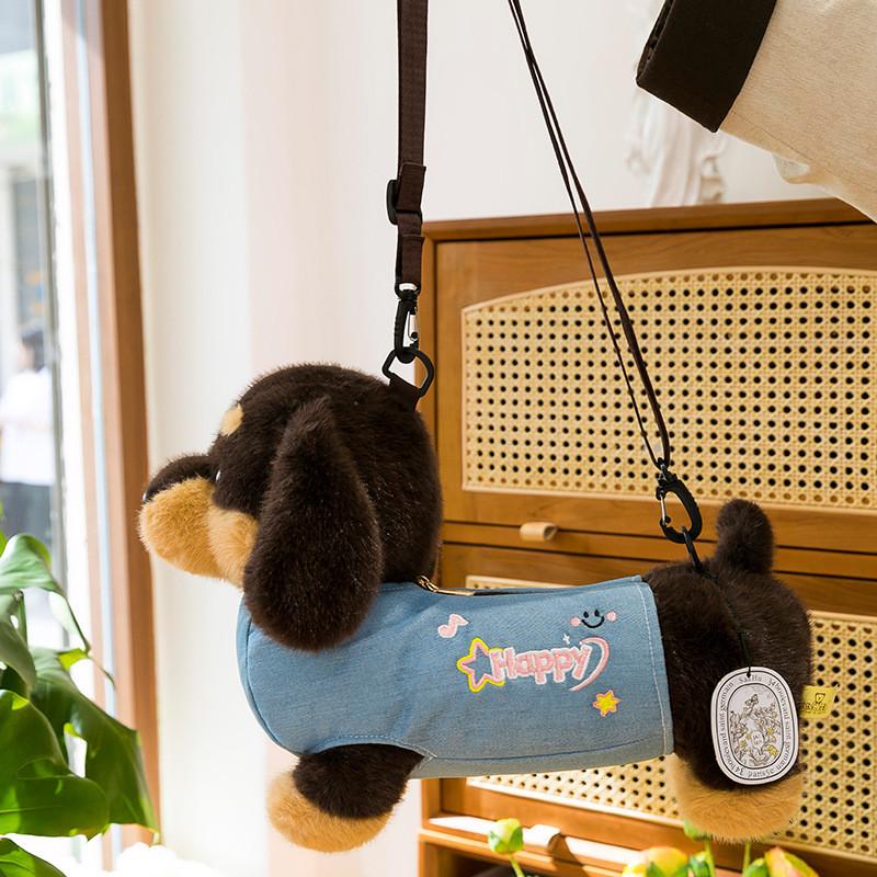 Jacket Denim Dachshund Plush Toy Single Shoulder Bag Stuffed Animal Gift Doll