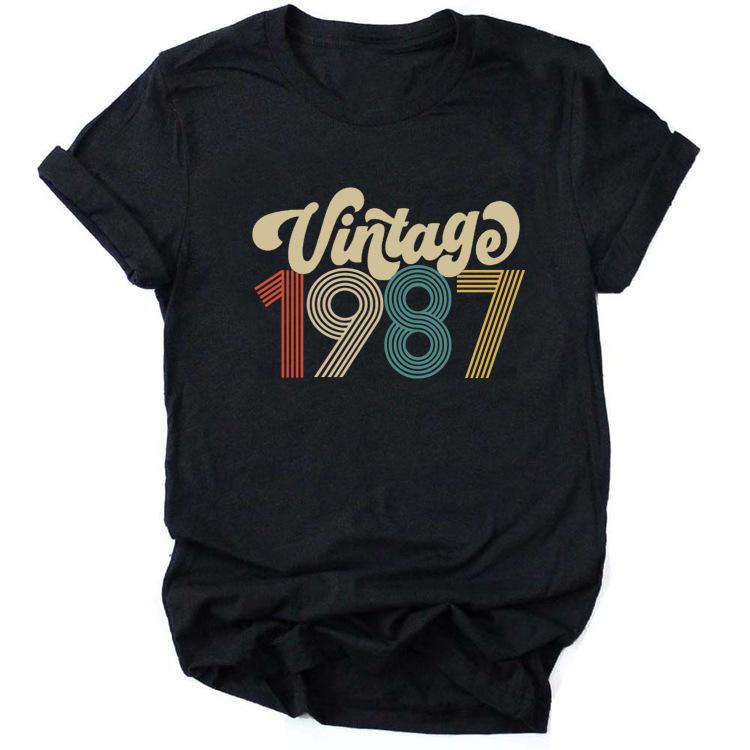 Camiseta De Aniversrio Vintage 1970 Feminina Top Grfico Preto Harajuku Festa De Aniversrio De Quarentena Streetwear Casual