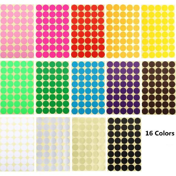 JANYUN 2688 Pcs 1 Inch Round Coding Circle Dot Labels, 16 Colors