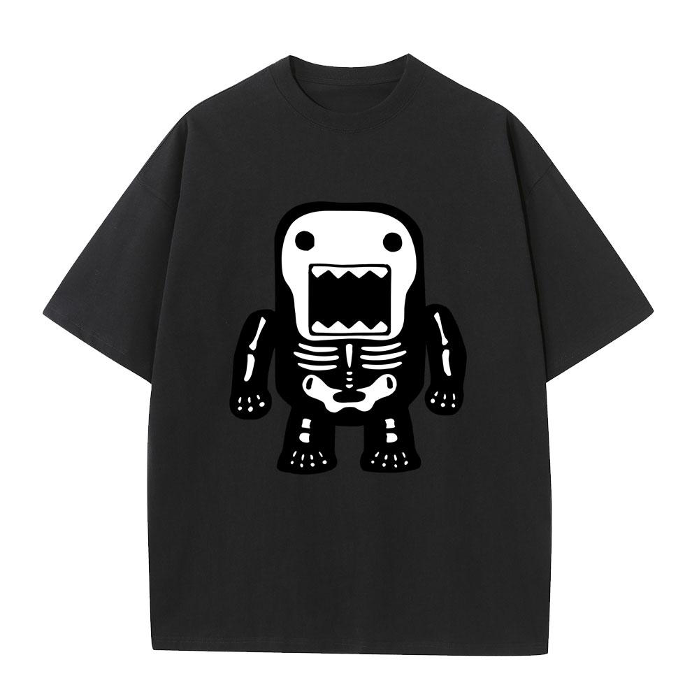Domo Kun Skeleton Funny Meme Print T Shirts Unisexs Women Gothic Metal Rock Style Tshirt Unisex Punk Pure Cotton Oversized Tshirts
