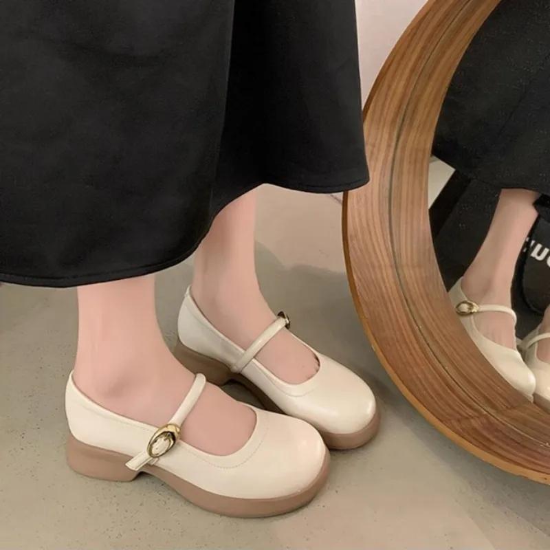 Mary Jane Shoes Women's  New Round Toe Thick Heels Elegant Shallow Footwear Fashion Outdoor Lady Shoes Zapatos De Mujer
