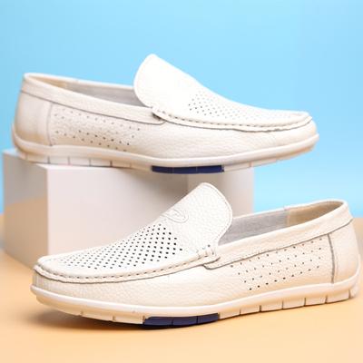 Sommer atmungsaktive Freizeitschuhe flache Leder hohle Sandalen Fahrschuhe weiß Herren Lochschuhe 8881-8