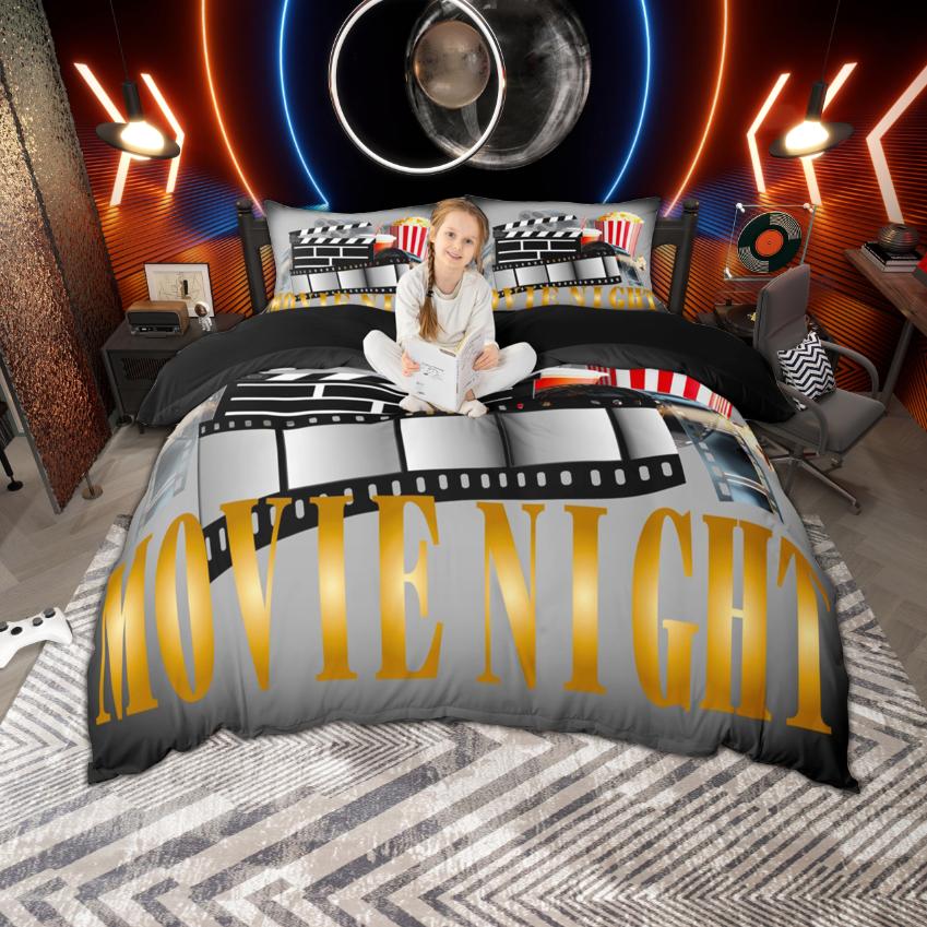 Homewish Kino Popcorn Bettbezug Set, Vintage Film Bettwäsche Set, Film Thema Bett Set, Raumdeko