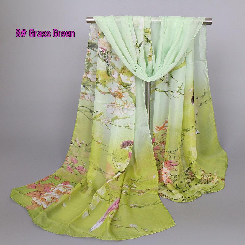 

Весенне-осенний шифоновый шарф с цветочным и птичьим принтом: Солнцезащита в китайском стиле XQ06 150-50CM