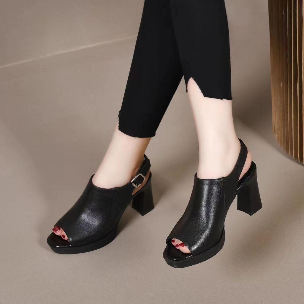 Vară Nouă sandale cu toc înalt tip 2 cu vârf deschis, cu toc gros, pantofi de damă țesuți la modă, pantofi de mărime mare