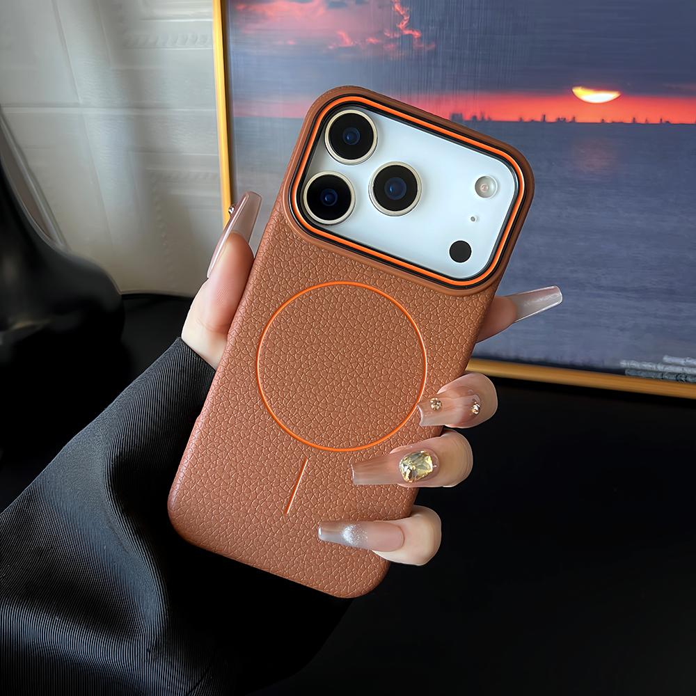 

Leather Texture Magnetic Case For iPhone 17 Air 16 15 14 Plus 13 12 11 Pro Max For Magsafe Shockproof Soft TPU Cover iPhone17 Pro