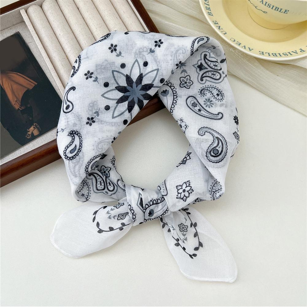 58cm Print Cotton Linen Square Neck Scarf Fashion Soft Floral Bandanas Headscarf Women Turban Head Wrap Elegant Neckerchief