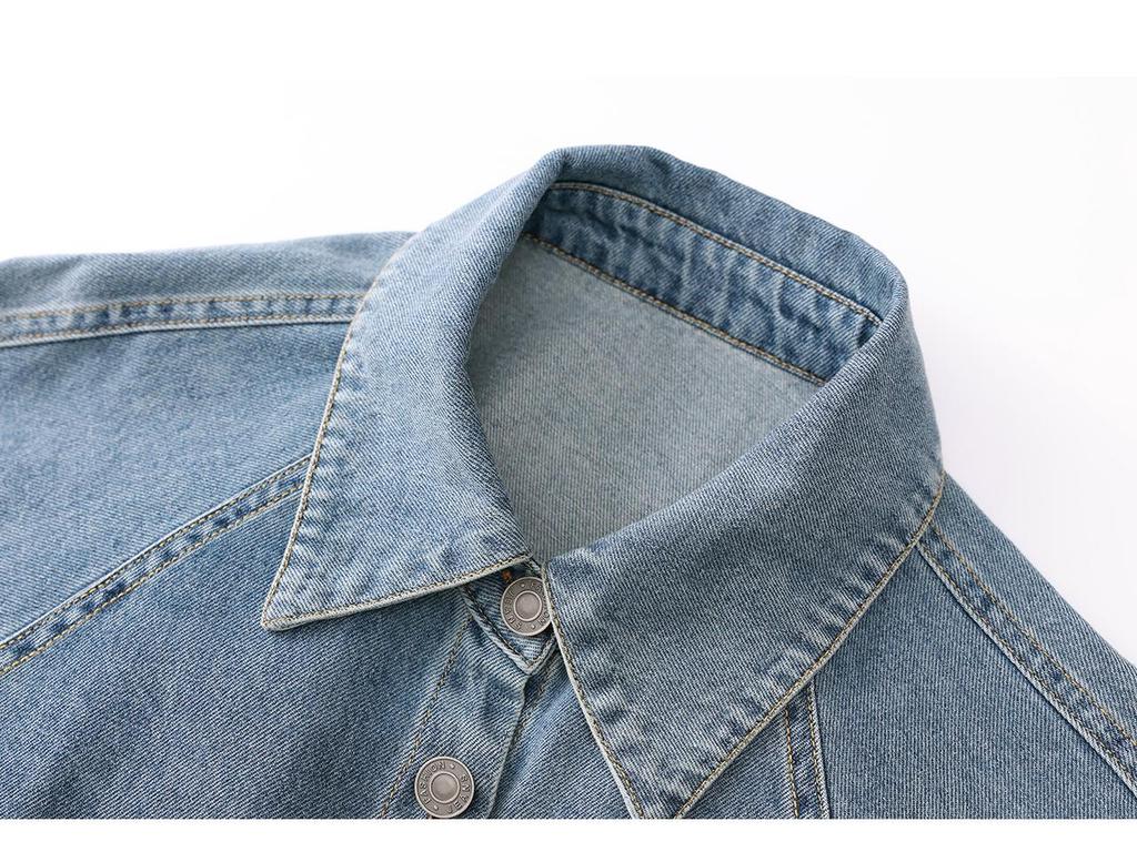 High-Quality Nanyou Retro Bleached Lace-Up Denim Shirt - Early Spring Long-Sleeved Top