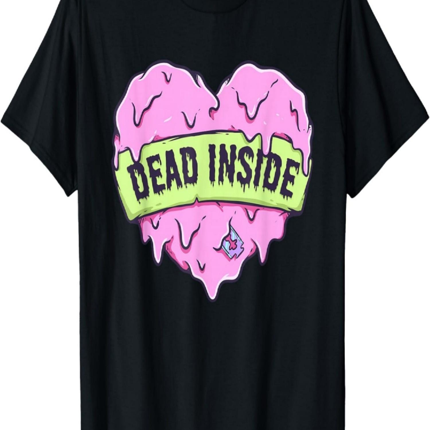 Pastel Goth Emo Dead Inside Melting Heart Yami Kawaii T-Shirt S чёрный