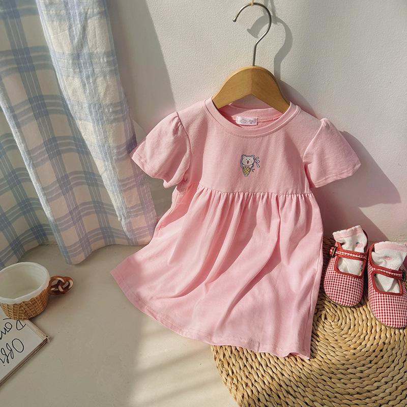 Cute Printed Short Sleeve Dress For Girls Stylish Princess Summer Cotton Casual Party Wear Children Clothing
