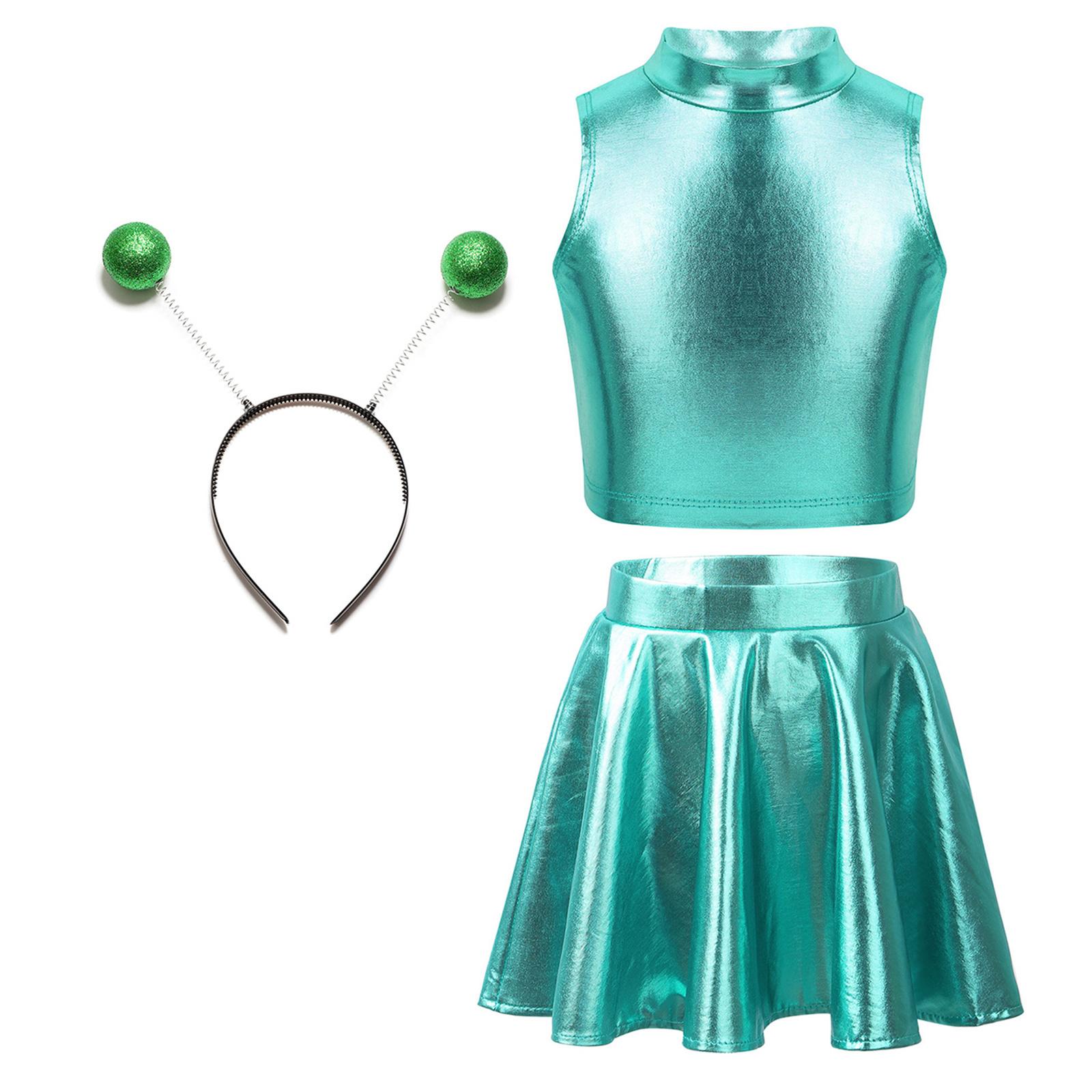 

Girls Alien Theme Costume Set Tank Top Flared Pleated A Line Mini Skirt Hair Hoop Accessory Halloween Outfit 15-16 Years