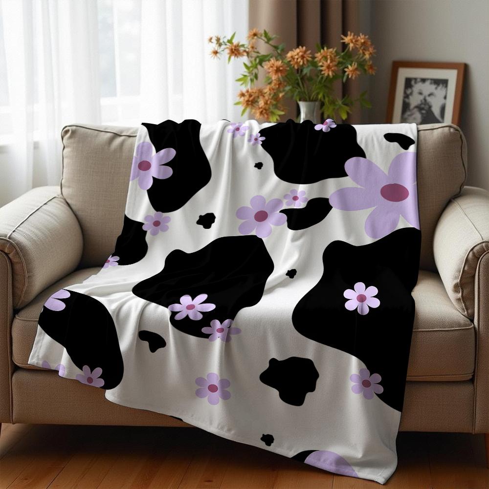 Cow Print Daisy Dot Soft Flannel Blanket Breathable Warm Throw for Office Car Sofa Kids Room Birthday Xmas Gift