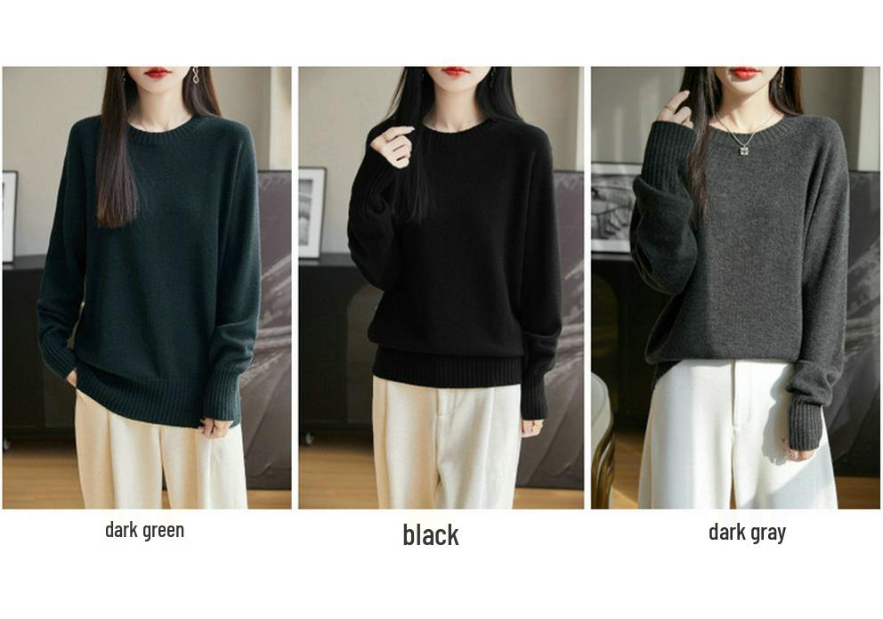 Women's 2024 Loose Fit Pure Wool Round Neck Sweater for Autumn/Winter