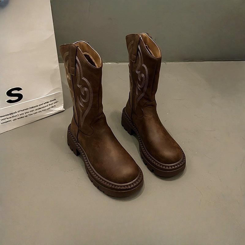 Brown Maillard Coarse Heel Platform Martin Boots Women's 2025 New Summer Western Cowboy Height Boots