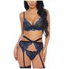 Sexy Women Embroidery Lace Bra Sexy Lingerie With Garter +Thong Set Underwear