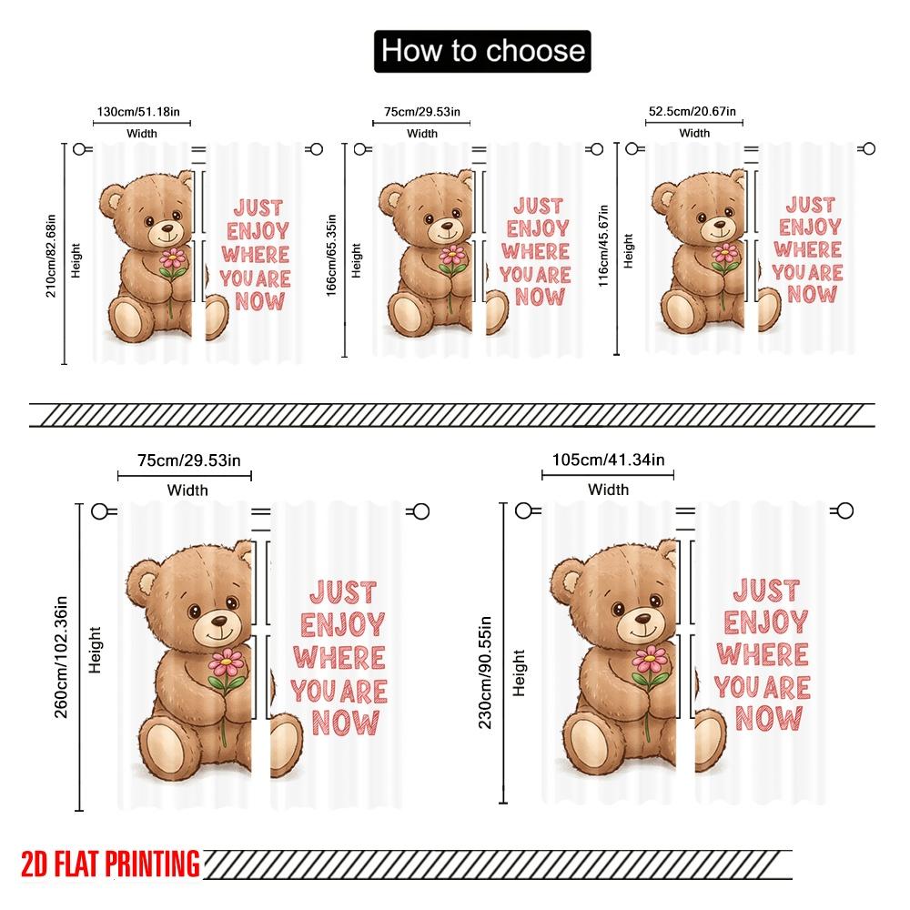 2pcs 2D Flat Printing Drapes Teddy Bear Flower Enjoy Polyester Without Electricity All Season Party & Holiday Decor Use for