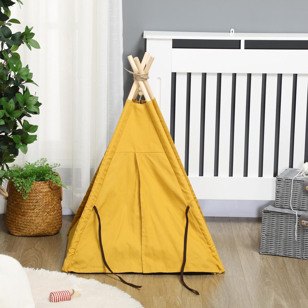 Legowisko dla zwierząt, Uroczy design tipi, z miękką poduszką, Mata podłogowa, dla psów i kotów, 60 x 60 x 76 cm
