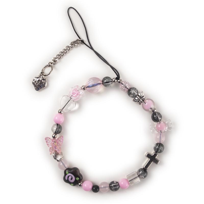 High-End Cartoon Butterfly & Flower Metal Cross Phone Wrist Strap Lanyard