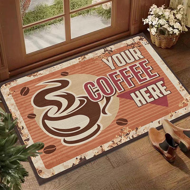 Vintage Coffee Print Doormat, Non-Slip Floor Mat Retro Kitchen Rug for Entryway Living Room Coffee Shop Decor