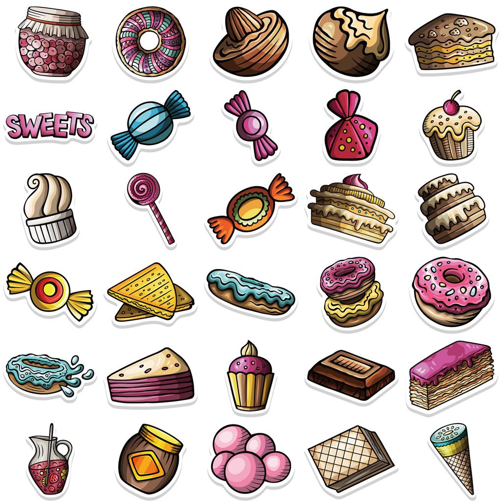 67 Cartoon Candy Dessert Stickers for Decorating Suitcase Pen Guitar Notebook Waterproof Hot Stickers