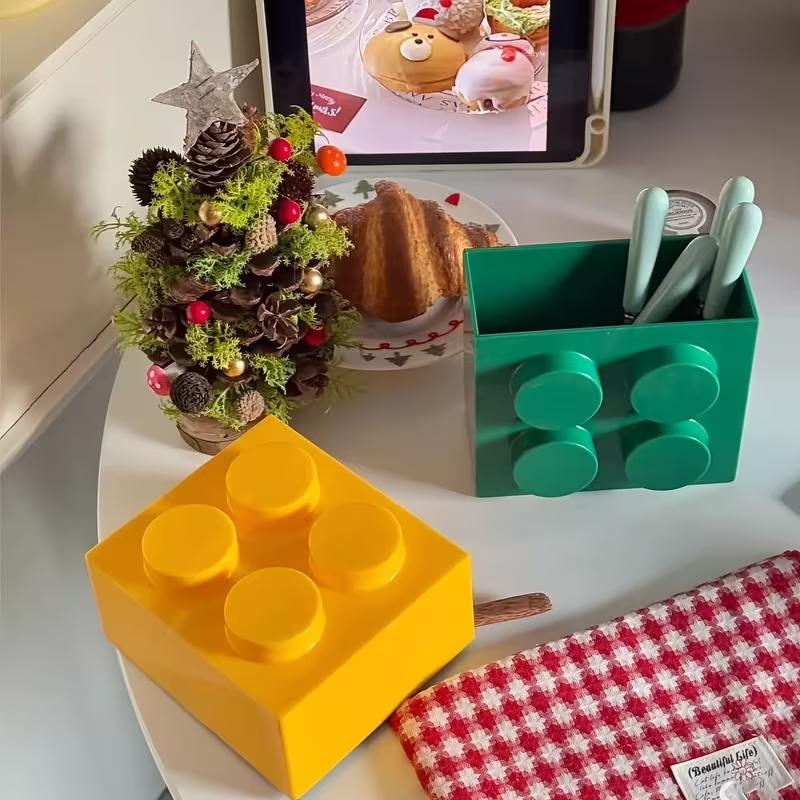 Building Blocks Refrigerator Magnetic Absorption Box Plastic Straw Holder Fridge Side Storage RackHome Decor