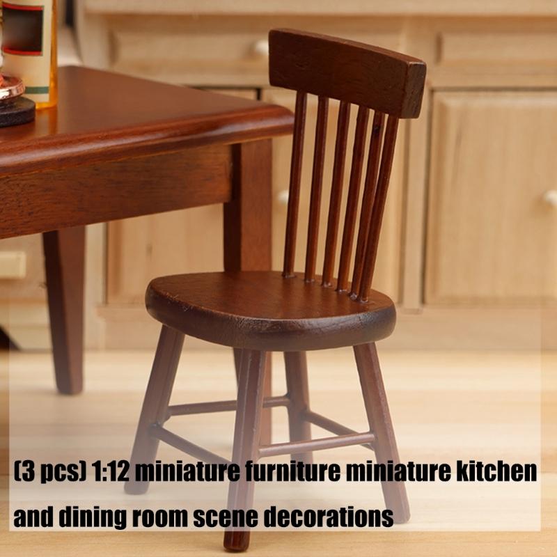 3PCS 1:12 Scale Miniature Kitchen Furniture Set Realistic Wooden Dollhouses Accessories For Dining Room Decors