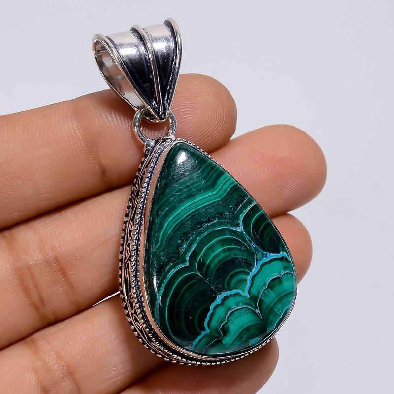 

Classic Top Grade Qualite 100% Natural Malachite Chrysocolla Pear Shape Vintage Style Handmade Jewelry 925 Steling Silver Pendant 2 WSJ4857 2