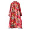 Johnature Women Plush Padded Print Floral Dress Vintage Stand Loose Long Sleeve Dresses Winter Cotton Linen Clothing