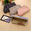 Gray Small Wallet Coin Purse, with Kiss-lock Closure, Floral Lining Compact Durable Canvas Change Pouch Wallet, for Coins Cards Jewelry Storage