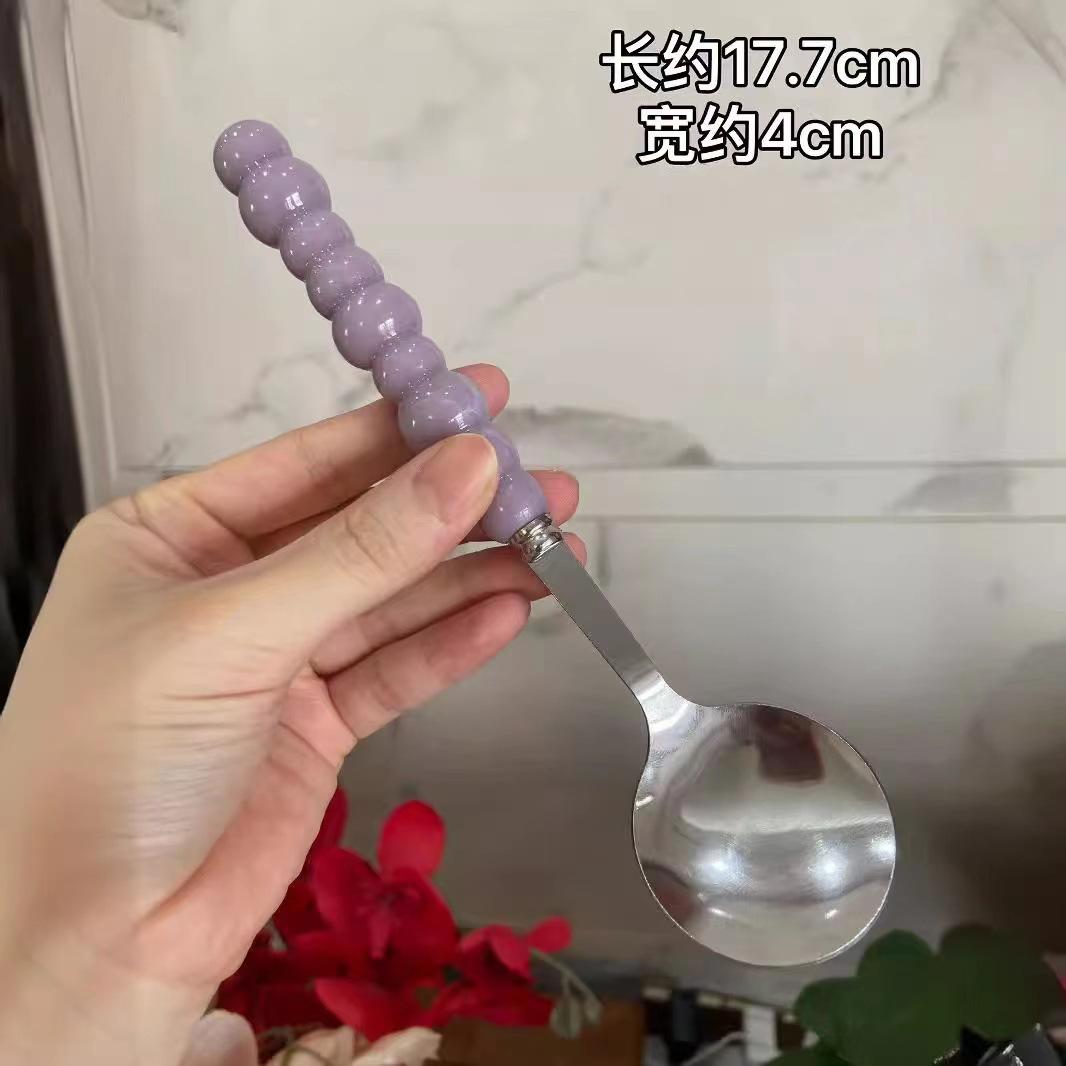 

Pearl Handle Stainless Steel Dinner Spoon Dessert Soup Spoon Table Tableware Home Kitchen Accessories Drinking Gadget фиолетовый
