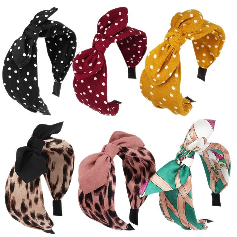 Hair Accessory - Leopard Print Rabbit Ears Knotted Wide Version Hair Band for Women's Outdoor Updo Hair Clip Headband Accessory