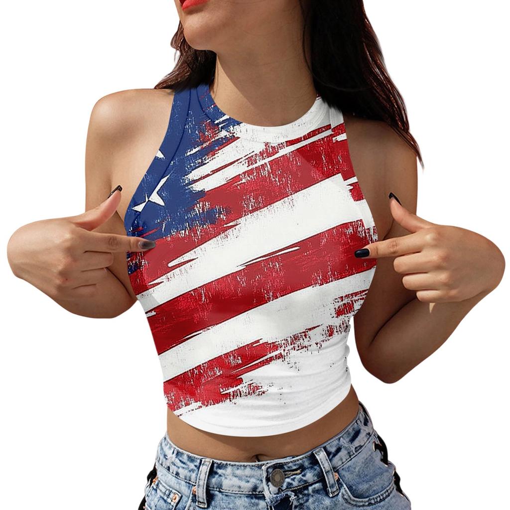 Women's Fashion Independence Day Print Sleeveless Base Tank Top