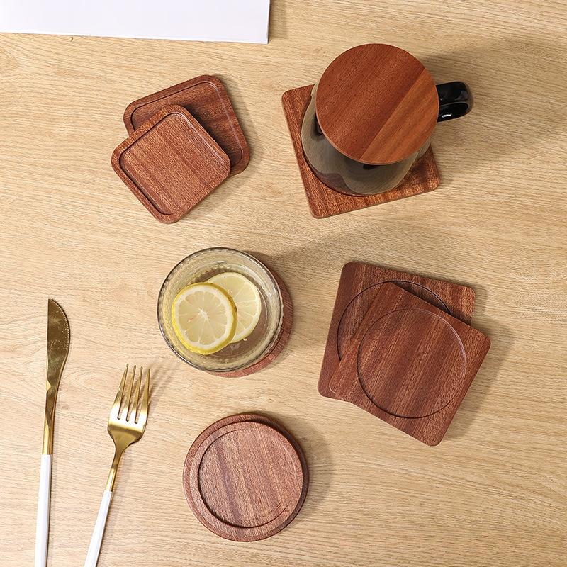 1PCS Wood Placemats Coasters Tea Coffee Cup Pad Decor Round Square Wooden Cup Mat Durable Heat Resistant Drink Mat 2025 New