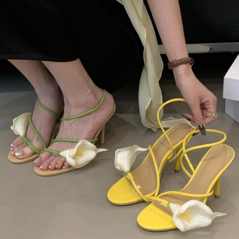 Fashion Sexy PVC Transparent Flower Narrow Band Women Sandals Street Style Open Toe Thin High Heels Party Prom Shoes Zapatos De Mujer
