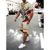 Men's Outdoor Leisure Sports 3D Printed Round Neck Short Sleeved T-shirt and Shorts Set Trendy and Fashionable Men's T-shirt