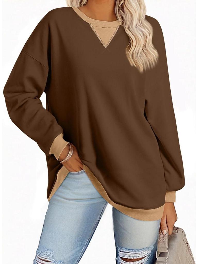 2025 Spring European American Style Color Block Long Sleeve Pullover Hoodie with Embroidered Collar