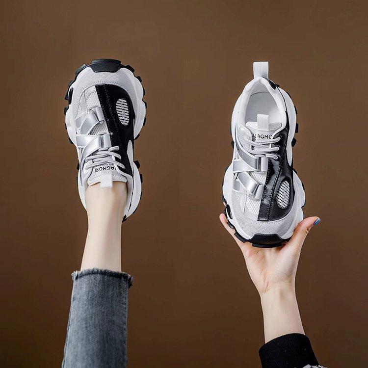 [Youshilai] 2025 autumn new color matching dad shoes women's thick-soled non-slip lace-up fried street casual sports shoes