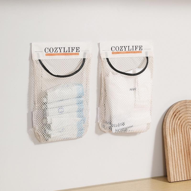 Wall-Mounted Large-Capacity Kitchen Garbage Bag Storage with Velcro Net