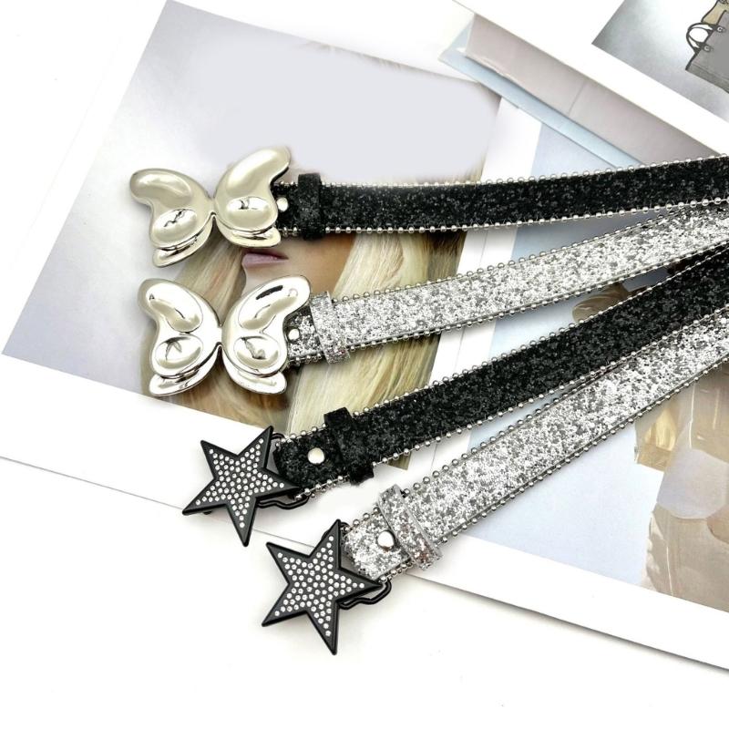 Glittered Belt Jeans Waistband Punk Style Butterfly Belt Modern Waistband for Street Player Club Party Wear