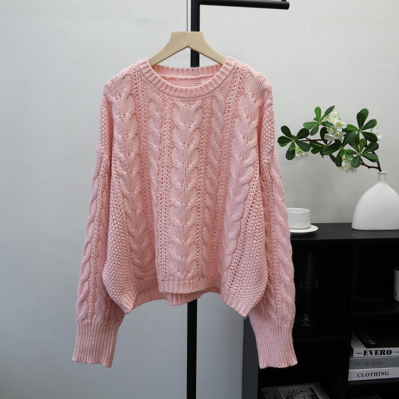 Autumn and winter new retro twist knitted sweater top loose round neck lazy wind sweater pullover woman