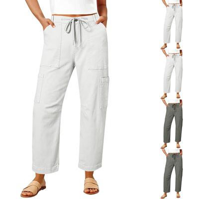 Women Elastic High Waist Pant Casual Fit Wide Leg Long Pants Trousers With Pockets