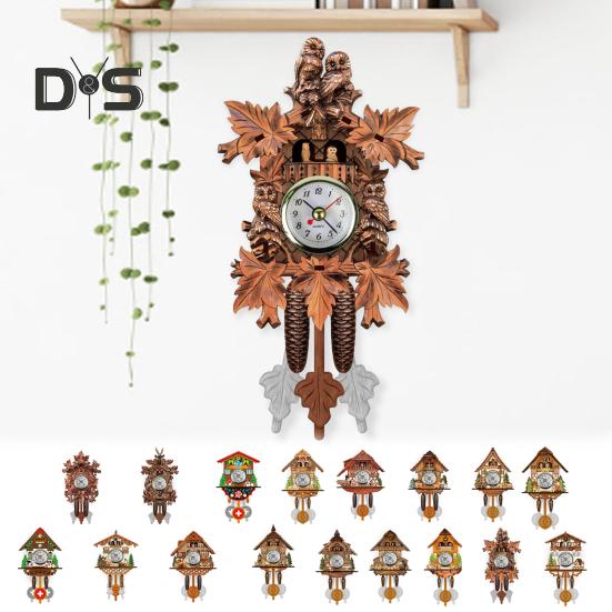 Relógio de Parede de Madeira HOW-E Decorativo Preciso Estilo Nórdico Antigo com Alarme para Sala de Estar